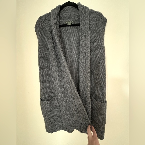 Eddie Bauer Womens Sm Med Oversized Knit Sweater Cardigan Chunky Thick Wool Gray - Picture 5 of 5